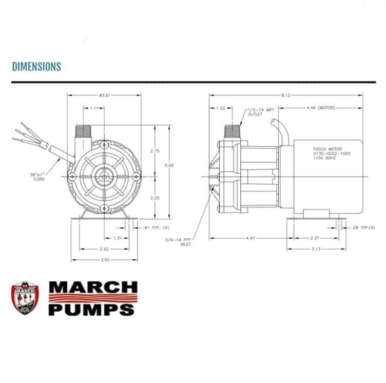 March AC-3CP-MD 230V Mag-Drive Centrifugal Pump Dimensions