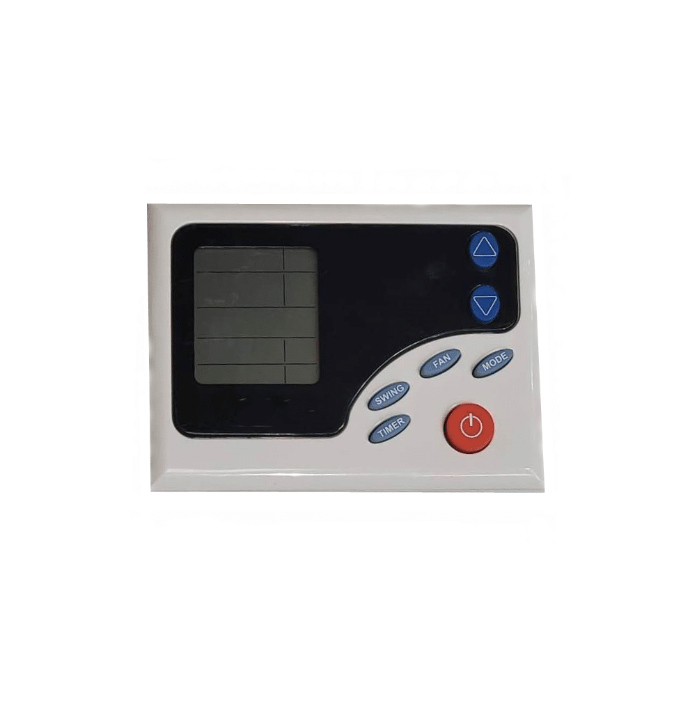 Air conditioner thermostat control panel with digital display and buttons