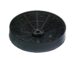 Round black carbon charcoal filter for a ductless range hood with a plastic mesh grille and center mounting point.