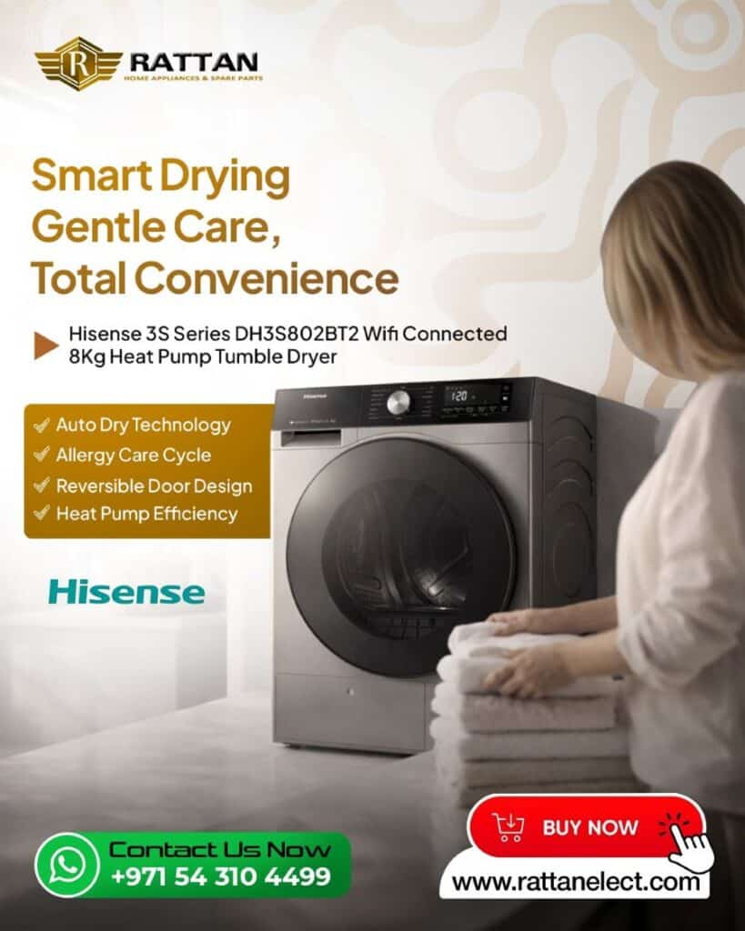Modern laundry room with Hisense tumble dryer in use