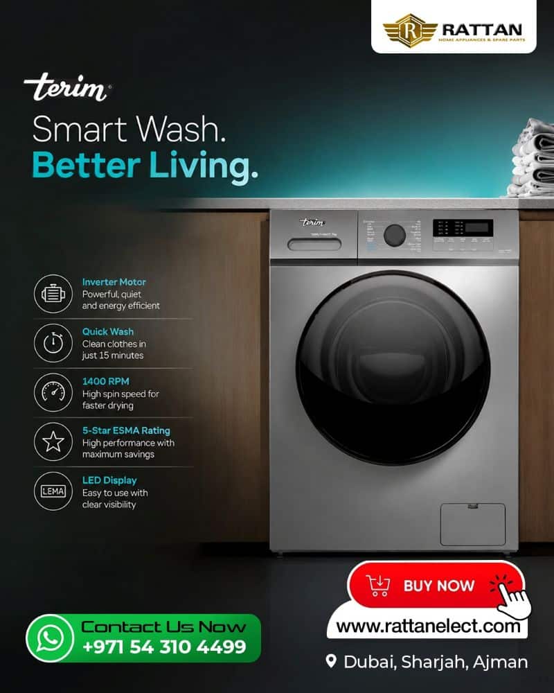 Terim front load washing machine with inverter motor and quick wash feature